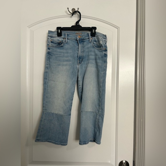 MOTHER Women's The Outside Ankle Chew Light Blue Capri Jeans size 30 boho hippie - Picture 1 of 14